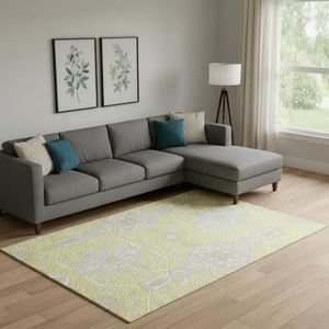 HomeRoots 8' X 10' Floral Area Rug in Soft Yellow, Ivory & Beige - Washable, UV-Protected & Durable Design 668589