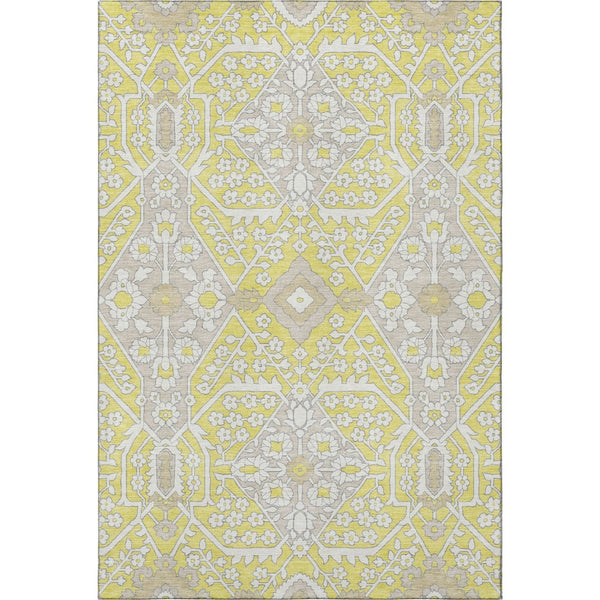 HomeRoots 8' X 10' Floral Area Rug in Soft Yellow, Ivory & Beige - Washable, UV-Protected & Durable Design 668589