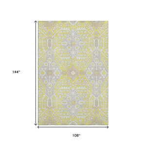 HomeRoots 9' X 12' Floral Area Rug in Yellow Ivory Beige – Stain Resistant, UV Protected, Easy Care & Durable 668590