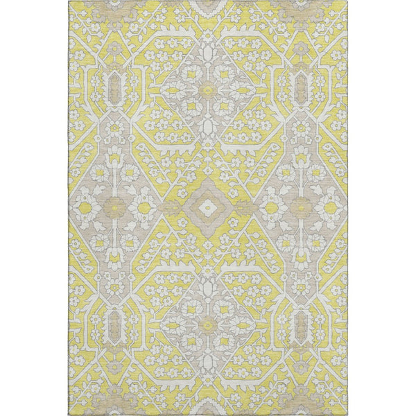 HomeRoots 9' X 12' Floral Area Rug in Yellow Ivory Beige – Stain Resistant, UV Protected, Easy Care & Durable 668590