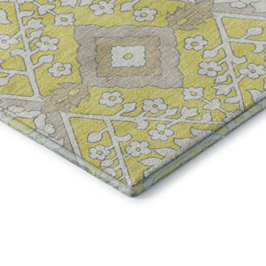 HomeRoots 9' X 12' Floral Area Rug in Yellow Ivory Beige – Stain Resistant, UV Protected, Easy Care & Durable 668590