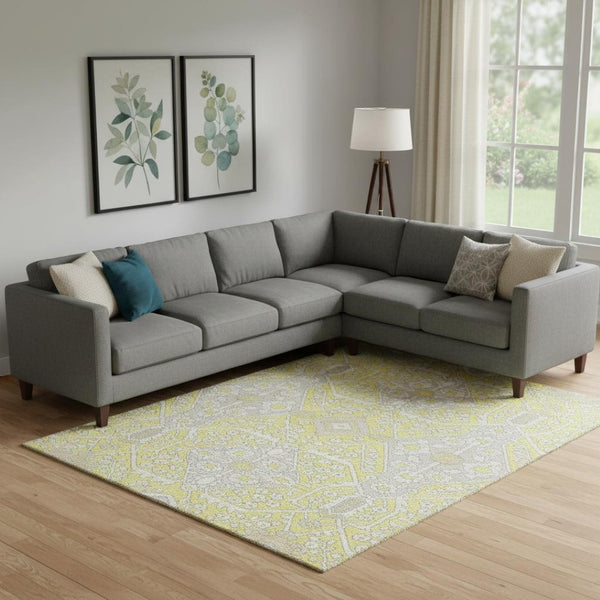 HomeRoots 9' X 12' Floral Area Rug in Yellow Ivory Beige – Stain Resistant, UV Protected, Easy Care & Durable 668590