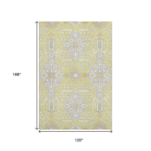 HomeRoots 10' Floral Washable Area Rug in Yellow, Ivory & Beige - Durable, UV Protected, Perfect for Homes! 668591