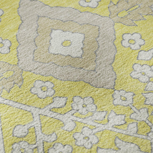 HomeRoots 10' Floral Washable Area Rug in Yellow, Ivory & Beige - Durable, UV Protected, Perfect for Homes! 668591