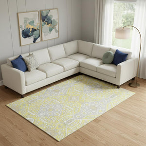 HomeRoots 10' Floral Washable Area Rug in Yellow, Ivory & Beige - Durable, UV Protected, Perfect for Homes! 668591