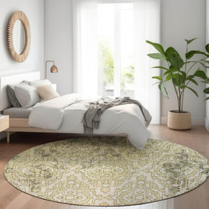 HomeRoots 8' Green Beige and Taupe Medallion Round Rug - Stylish, Washable with UV Protection for All Rooms 668594
