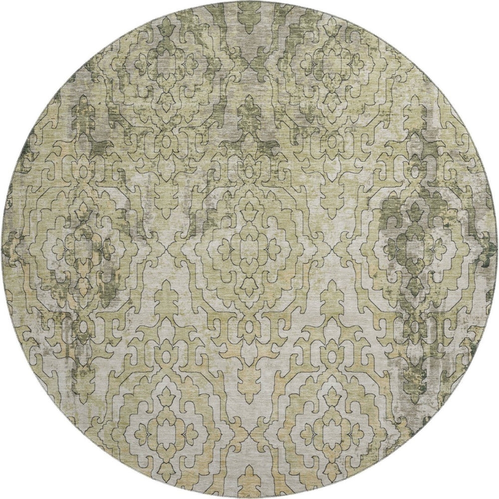 HomeRoots 8' Green Beige and Taupe Medallion Round Rug - Stylish, Washable with UV Protection for All Rooms 668594