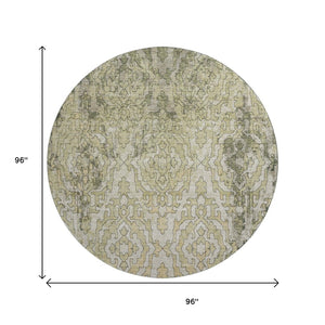 HomeRoots 8' Green Beige and Taupe Medallion Round Rug - Stylish, Washable with UV Protection for All Rooms 668594