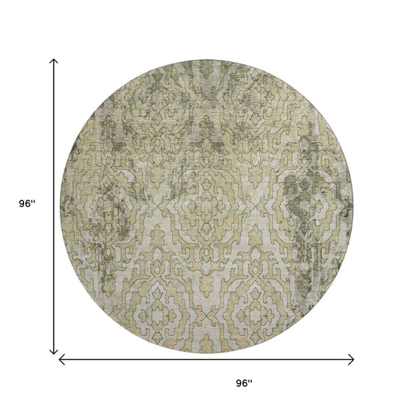 HomeRoots 8' Green Beige and Taupe Medallion Round Rug - Stylish, Washable with UV Protection for All Rooms 668594
