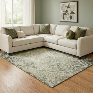 HomeRoots 8' X 10' Washable Medallion Area Rug with UV Protection in Green, Beige & Taupe for Stylish Spaces 668595