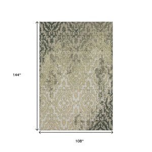 HomeRoots 9' Washable Medallion Area Rug in Green, Beige & Taupe - Stain Resistant, UV Protected & Durable 668596