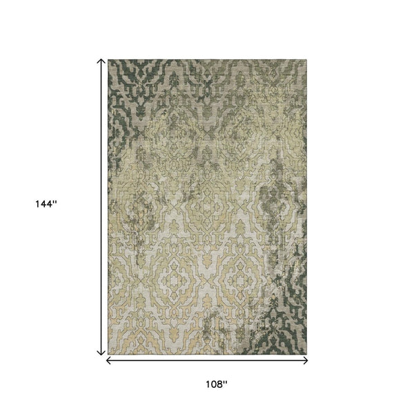 HomeRoots 9' Washable Medallion Area Rug in Green, Beige & Taupe - Stain Resistant, UV Protected & Durable 668596