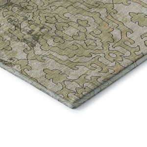 HomeRoots 9' Washable Medallion Area Rug in Green, Beige & Taupe - Stain Resistant, UV Protected & Durable 668596