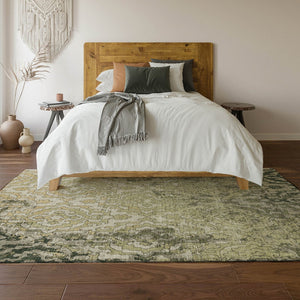 HomeRoots 9' Washable Medallion Area Rug in Green, Beige & Taupe - Stain Resistant, UV Protected & Durable 668596