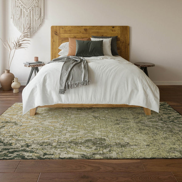 HomeRoots 9' Washable Medallion Area Rug in Green, Beige & Taupe - Stain Resistant, UV Protected & Durable 668596
