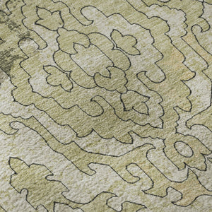 HomeRoots 10' Medallion Area Rug in Green, Beige & Taupe - Washable, UV-Protected, Durable for Family Spaces 668597