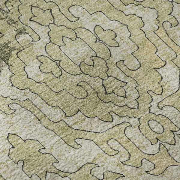 HomeRoots 10' Medallion Area Rug in Green, Beige & Taupe - Washable, UV-Protected, Durable for Family Spaces 668597