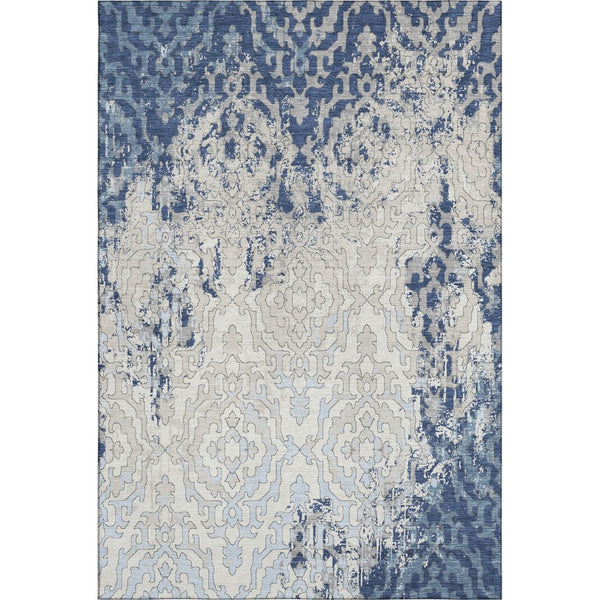 HomeRoots 5' Navy Blue, Ivory & Beige Medallion Area Rug - Washable, Stain-Resistant & UV Protected Elegance 668599
