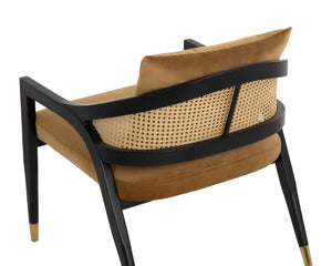 Sunpan KIRSTEN Lounge Chair - Coastal Chic Design with Rattan Back, Gold Sky Upholstery & Matte Black Frame 108716