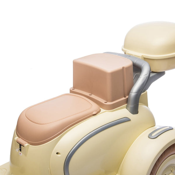 English Elm 12v Dual Motor Two Seater Kids Electric Ride on Motorcycle with Bluetooth Led and Trunk Beige W1578P268011