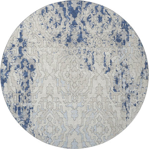 HomeRoots 8' Navy Blue Medallion Round Rug - Washable, UV-Protected, Soft Polyester for Stylish Durability! 668600