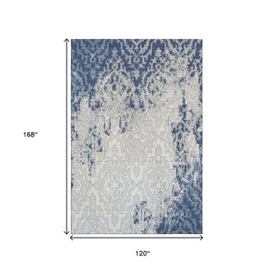 HomeRoots 10' X 14' Navy Blue Ivory Beige Medallion Area Rug - Washable, Stain Resistant, UV Protected Elegance 668603