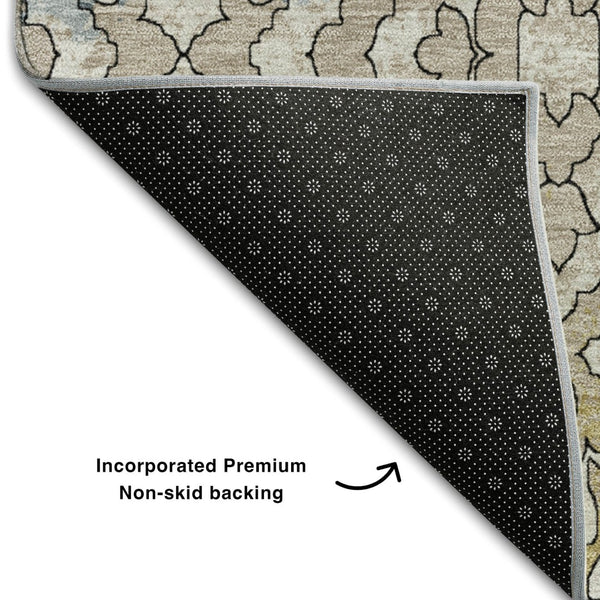 HomeRoots 5' X 8' Sky Blue Gold Ivory Medallion Area Rug – Washable, UV-Protected, Perfect for Busy Homes! 668605