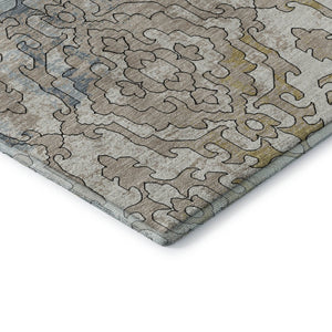 HomeRoots 5' X 8' Sky Blue Gold Ivory Medallion Area Rug – Washable, UV-Protected, Perfect for Busy Homes! 668605