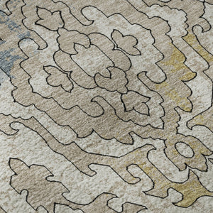HomeRoots 5' X 8' Sky Blue Gold Ivory Medallion Area Rug – Washable, UV-Protected, Perfect for Busy Homes! 668605