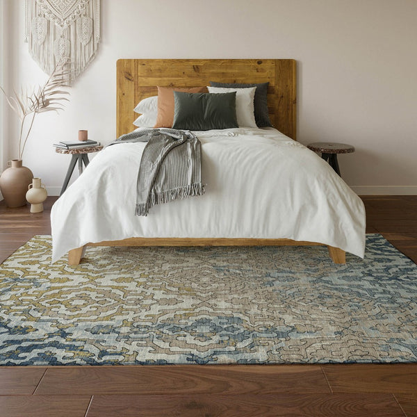 HomeRoots 5' X 8' Sky Blue Gold Ivory Medallion Area Rug – Washable, UV-Protected, Perfect for Busy Homes! 668605