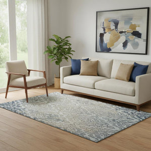 HomeRoots 5' X 8' Sky Blue Gold Ivory Medallion Area Rug – Washable, UV-Protected, Perfect for Busy Homes! 668605