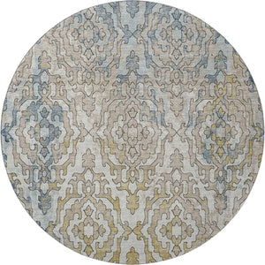 HomeRoots 8' Sky Blue Gold Ivory Medallion Round Rug - Washable, UV Protected, Stain Resistant for Homes 668606