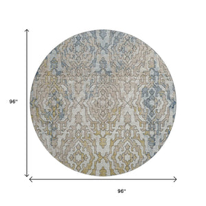HomeRoots 8' Sky Blue Gold Ivory Medallion Round Rug - Washable, UV Protected, Stain Resistant for Homes 668606