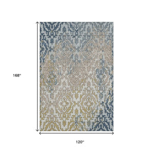 HomeRoots 10' Sky Blue Gold Ivory Medallion Washable Area Rug - Durable, UV-Protected for High-Traffic Spaces 668609