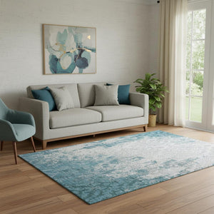 HomeRoots 5' X 8' Stylish Teal Ivory Gray Medallion Area Rug – Washable, Stain Resistant & UV Protected Design 668611