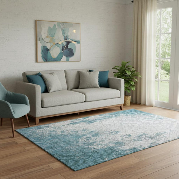 HomeRoots 5' X 8' Stylish Teal Ivory Gray Medallion Area Rug – Washable, Stain Resistant & UV Protected Design 668611