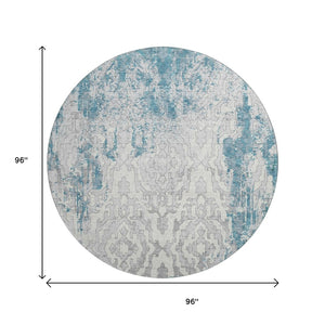 HomeRoots 8' Teal Ivory Gray Medallion Washable Round Rug with UV Protection - Durable, Stylish, Easy Care! 668612
