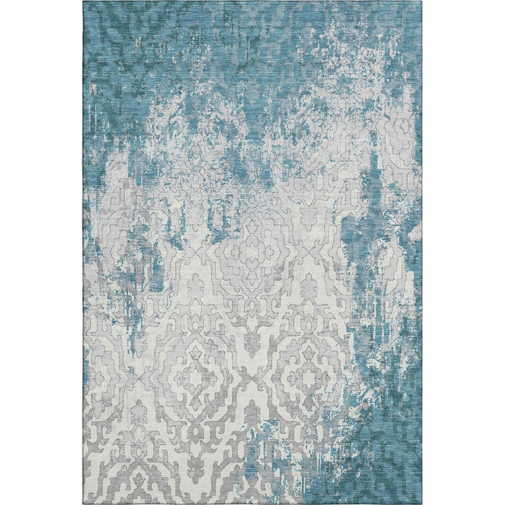 HomeRoots 9' Teal Ivory Gray Medallion Washable Area Rug - Durable, Stain-Resistant, UV Protected Elegance 668614