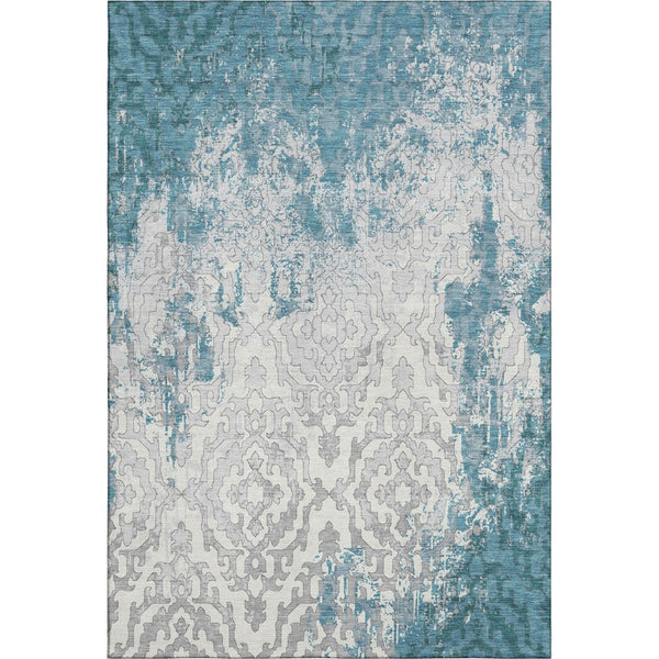 HomeRoots 9' Teal Ivory Gray Medallion Washable Area Rug - Durable, Stain-Resistant, UV Protected Elegance 668614