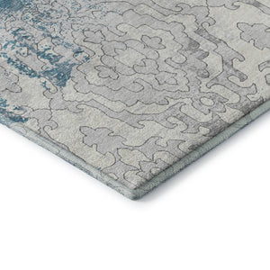 HomeRoots 9' Teal Ivory Gray Medallion Washable Area Rug - Durable, Stain-Resistant, UV Protected Elegance 668614