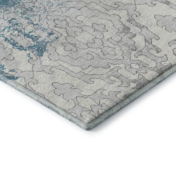 HomeRoots 9' Teal Ivory Gray Medallion Washable Area Rug - Durable, Stain-Resistant, UV Protected Elegance 668614