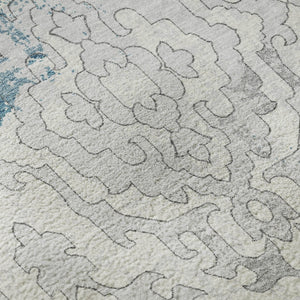HomeRoots 9' Teal Ivory Gray Medallion Washable Area Rug - Durable, Stain-Resistant, UV Protected Elegance 668614