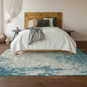 HomeRoots 9' Teal Ivory Gray Medallion Washable Area Rug - Durable, Stain-Resistant, UV Protected Elegance 668614