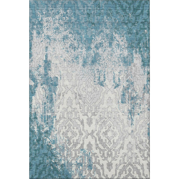 HomeRoots 10' Teal, Ivory & Gray Medallion Area Rug - Washable, UV-Protected, Durable Design for Busy Homes 668615
