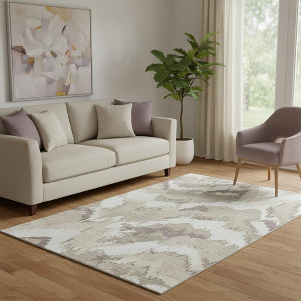 HomeRoots 5' X 8' Beige and Ivory Abstract Washable Area Rug - UV Protected, Stylish, Durable, Easy Care Decor 668617