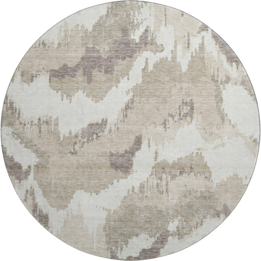 HomeRoots 8' Beige and Ivory Abstract Round Rug – Washable, Durable, UV-Protected, Perfect for Busy Homes 668618