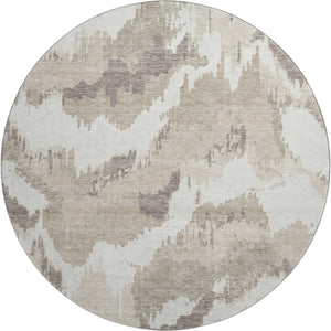 HomeRoots 8' Beige and Ivory Abstract Round Rug – Washable, Durable, UV-Protected, Perfect for Busy Homes 668618