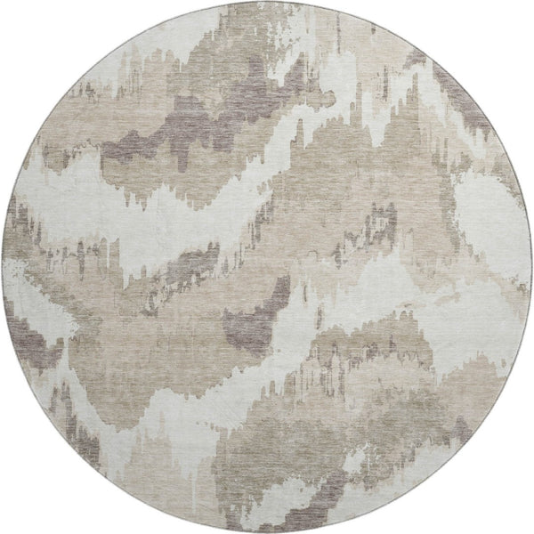 HomeRoots 8' Beige and Ivory Abstract Round Rug – Washable, Durable, UV-Protected, Perfect for Busy Homes 668618