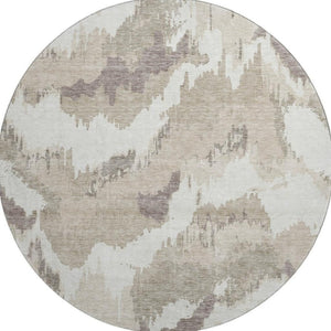 HomeRoots 8' Beige and Ivory Abstract Round Rug – Washable, Durable, UV-Protected, Perfect for Busy Homes 668618