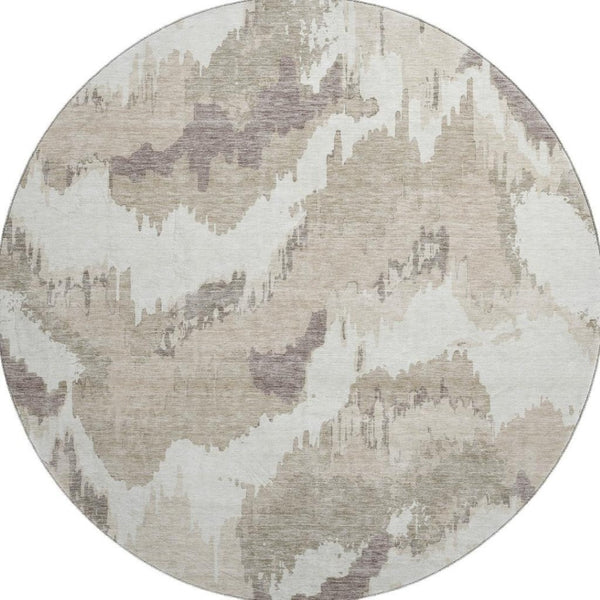 HomeRoots 8' Beige and Ivory Abstract Round Rug – Washable, Durable, UV-Protected, Perfect for Busy Homes 668618
